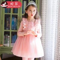 boatmouse船鼠女宝宝公主裙荷叶边2018新款方领长袖儿童裙子春秋女童连衣裙