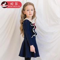 boatmouse船鼠女童连衣裙秋冬加绒加厚2018新款韩版学院风娃娃裙女宝宝裙子