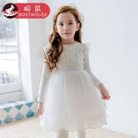 boatmouse船鼠女童连衣裙秋冬白色加绒加厚韩版儿童公主裙蓬蓬裙女宝宝裙子