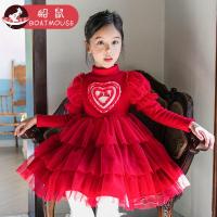 boatmouse船鼠公主裙女童红色加绒连衣裙秋冬新年圣诞裙蛋糕裙纱裙儿童裙子
