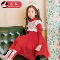 boatmouse船鼠女童连衣裙秋冬儿童裙子红色圣诞裙棉质加厚洋气小女孩公主裙