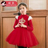 boatmouse船鼠女童红色连衣裙公主裙秋冬加绒加厚高领圣诞裙女宝宝洋气裙子