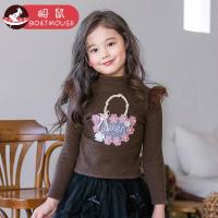 boatmouse船鼠女童打底衫秋冬加绒加厚半高领韩版立体花朵 儿童长袖t恤上衣