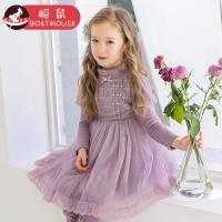 boatmouse船鼠女童连衣裙秋冬裙加绒加厚公主裙半高领蕾丝纱裙儿童洋气裙子