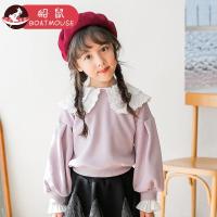 boatmouse船鼠女童加绒卫衣秋冬2018新款洋气韩版花边翻领宽松休闲儿童上衣