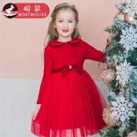 boatmouse船鼠女童红色连衣裙圣诞裙秋冬2018新款韩版加绒加厚儿童新年裙子