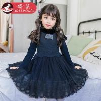 boatmouse船鼠女童连衣裙秋冬2018新款韩版蕾丝拼接纱裙高领公主裙儿童裙子