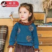 boatmouse船鼠女童加绒卫衣加厚2018新款刺绣花边领洋气小女孩冬装儿童上衣