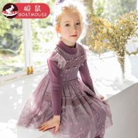 boatmouse船鼠女童连衣裙秋冬加绒加厚韩版半高领拼接女宝宝纱裙儿童公主裙