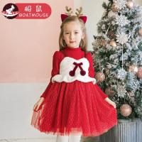 boatmouse船鼠女童红色连衣裙秋冬裙2018新款韩版新年圣诞裙公主裙儿童裙子