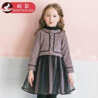 boatmouse船鼠女童套装裙冬装洋气2018新款韩版格子呢子夹棉外套儿童两件套