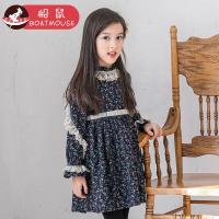 boatmouse船鼠女童连衣裙秋冬加绒2018新款小女孩韩版田园碎花圆领儿童裙子