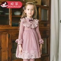 boatmouse船鼠女童连衣裙秋冬加绒加厚2018新款蕾丝花边儿童裙子纱裙公主裙