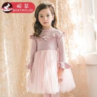 boatmouse船鼠女童连衣裙春季韩版蕾丝圆领喇叭袖纱裙儿童裙子小女孩公主裙