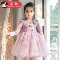 boatmouse船鼠女童连衣裙春秋2019新款刺绣翻领小女孩纱裙公主裙儿童裙子