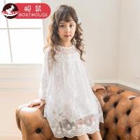 boatmouse船鼠女童连衣裙春秋2019新款棉里衬白色蕾丝刺绣长袖透肉儿童裙子