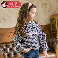 boatmouse船鼠女童纯棉t恤春秋新款格子长袖宽松儿童公主上衣 女宝宝娃娃衫