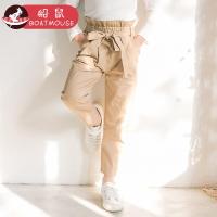 boatmouse船鼠女童裤子春秋2019新款高腰纯色女宝宝长裤韩版纯棉儿童休闲裤