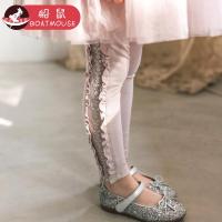 boatmouse船鼠女童打底裤春2019新款宝宝高腰韩版侧面刺绣蕾丝花边儿童裤子