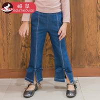 boatmouse船鼠女童牛仔裤阔腿裤春秋韩版高腰女孩直筒裤开叉蝴蝶结儿童裤子