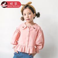 boatmouse船鼠女童衬衫长袖2019新款洋气韩版纯棉泡泡袖娃娃领花边儿童衬衣