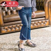 boatmouse船鼠女童牛仔裤春秋2019新款韩版洗磨白流苏小喇叭洋气儿童裤子