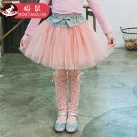 boatmouse船鼠女童半身裙 短裙春季2019新款韩版蝴蝶结蓬蓬纱半裙 儿童裙子