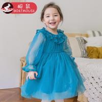 boatmouse船鼠女童连衣裙春装女孩长袖纱裙2019新款花边圆领韩版儿童裙子