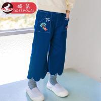 boatmouse船鼠女童牛仔裤阔腿裤春季 裤子刺绣韩版直筒裤儿童九分裤
