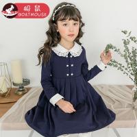 boatmouse船鼠女童连衣裙春装长袖翻领 蓝色小女孩韩版童装儿童裙子