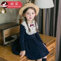 boatmouse船鼠女童连衣裙春秋 小女孩学院风花边领韩版蓝色儿童裙子