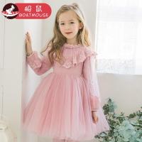 boatmouse船鼠女童长袖连衣裙春装 刺绣纱裙小女孩公主裙儿童裙子
