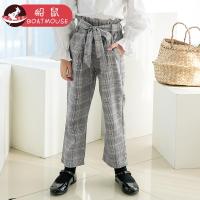 boatmouse船鼠女童直筒裤时尚休闲高腰儿童长裤 韩版格子小女孩裤子