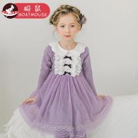 boatmouse船鼠女童连衣裙春 韩版翻领刺绣花边小女孩公主裙儿童裙子