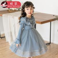 boatmouse船鼠女童连衣裙春季 荷叶边刺绣蕾丝小女孩公主裙儿童裙子