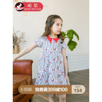 boatmouse船鼠女童连衣裙夏装薄款2019新款韩版印花条纹宝宝娃娃裙儿童裙子