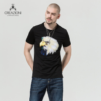 CREAZIONI 男装T恤 男士上衣黑 老鹰图腾短袖T恤男 时尚新款
