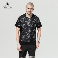 CREAZIONI 男装黑色短袖圆领T恤夏季新品