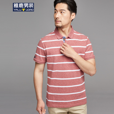 雅鹿男装短袖T恤男夏季新款条纹翻领POLO衫T恤 T9815B