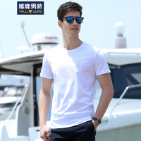 雅鹿男装短袖T恤男圆领烫钻亮片上衣2018夏季新品男士潮流绣花t恤