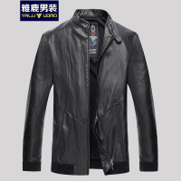 雅鹿男装2018新款爸爸装立领皮衣休闲修身显年轻S45EDPA88031