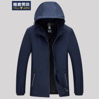 雅鹿男装夹克风衣男连帽修身男装上衣新款纯色休闲风衣外套男17208