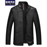 雅鹿夹克男新款中年男士休闲立领皮衣外套修身皮夹克上衣 S40EQPA05812