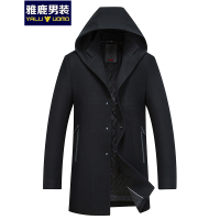 雅鹿男装风衣男中长款连帽毛呢大衣男士呢子外套冬季男装S47EQDAAJ104