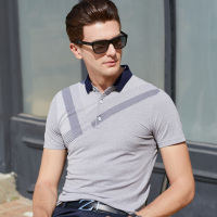雅鹿男装夏季商务休闲清新翻领棉短袖T恤08307