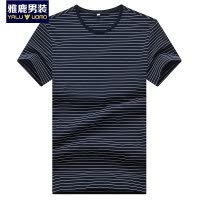 雅鹿男装时尚休闲条纹圆领男士短袖T恤男装短袖AS0100608
