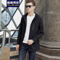 雅鹿男装春季中长款连帽男士夹克衫男款外套AS04FCJA19619