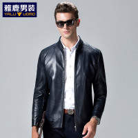 雅鹿男装秋冬新款男士长袖多色棒球领皮夹克男外套休闲皮衣16370