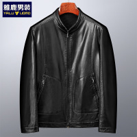 雅鹿男装皮衣男商务休闲百搭立领皮夹克外套男士皮衣1137PA19121