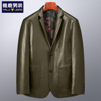 雅鹿男装秋冬新品中老年翻领单排扣皮外套男士皮衣1137PA19187